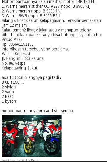 10 motor hilang sekaligus