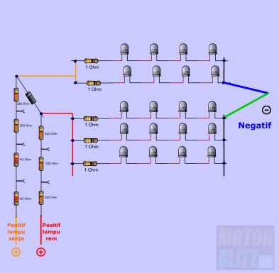 5rangkaian 4led + tahanan lampu rem-senja pisah
