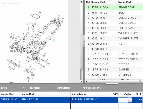 Rangka Jupiter MX 135