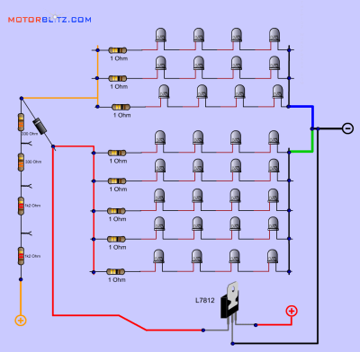 8rangkaian 4led + ic l7812 + tahanan lampu rem-senja pisah